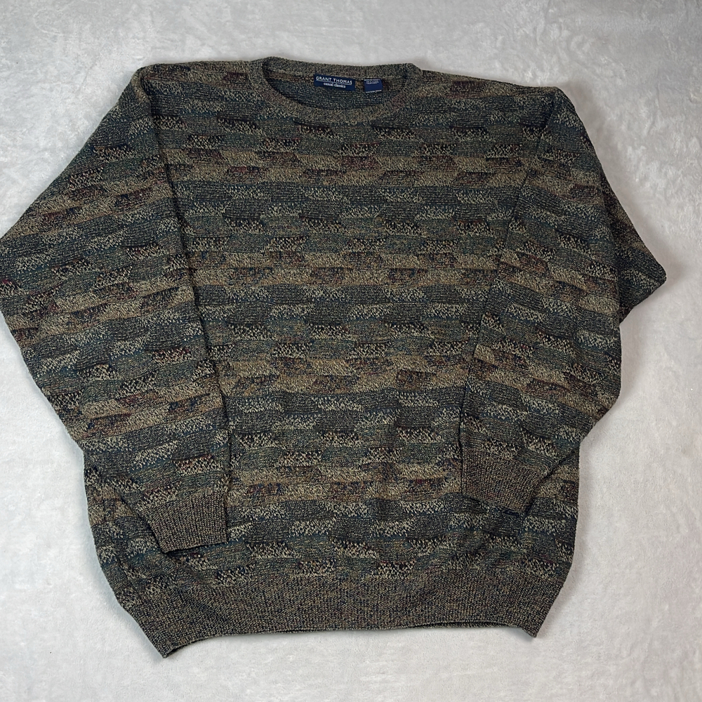 Northern Isles Men's Sweater Size XL Brown Multi Geometric Textured Knit Grandpa